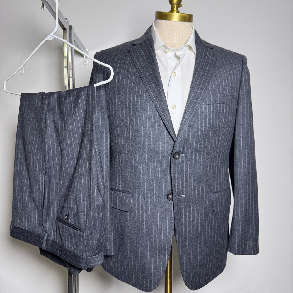 Lauren Ralph Lauren Silver Label Suit Mens 40S 33W Grey Pinstripe Wool‎ Cashmere